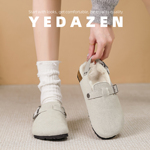 复古沙色厚底两穿勃肯鞋女冬加绒内增高毛毛鞋2025新款包头半拖鞋