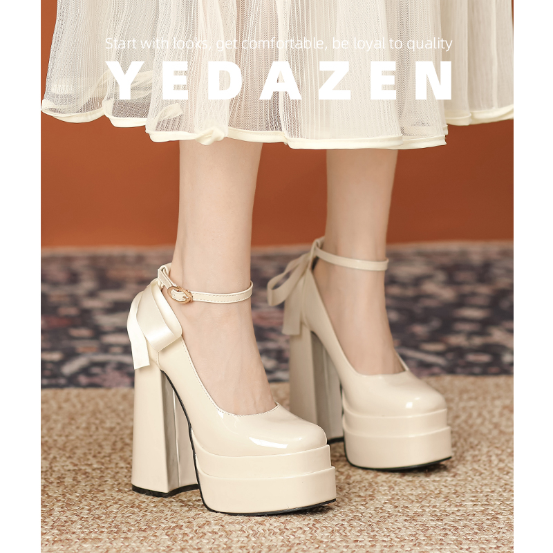 小个子白色高跟鞋女粗跟法式绝美玛丽珍鞋2025秋季新款一字带单鞋