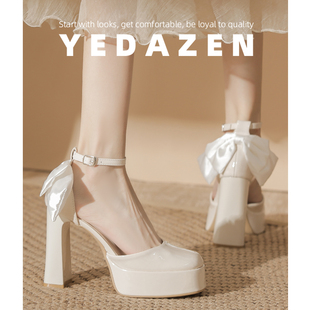 白色高跟伴娘鞋日常可穿绝美不累脚新娘婚鞋女粗跟玛丽珍厚底单鞋