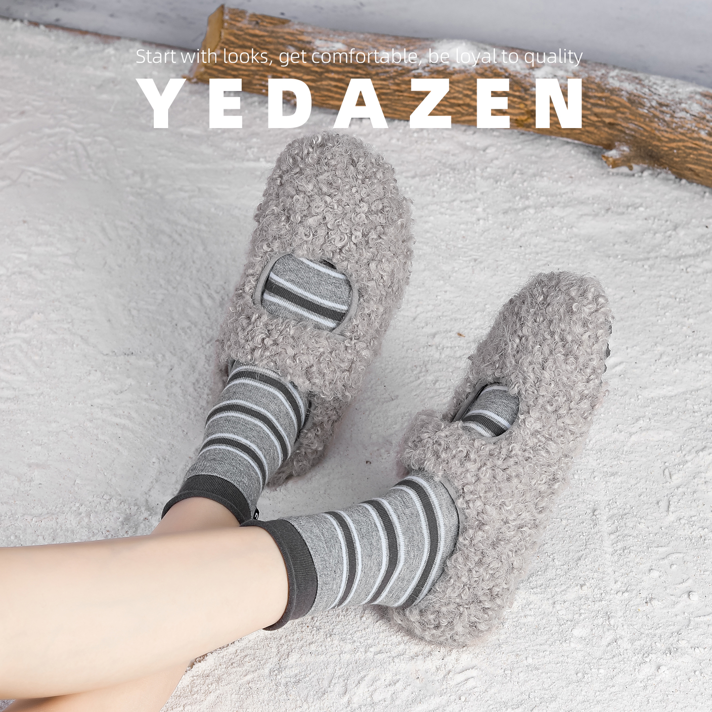 绝美灰色玛丽珍毛毛鞋女秋冬外穿加绒魔术贴面包保暖棉鞋2025新款