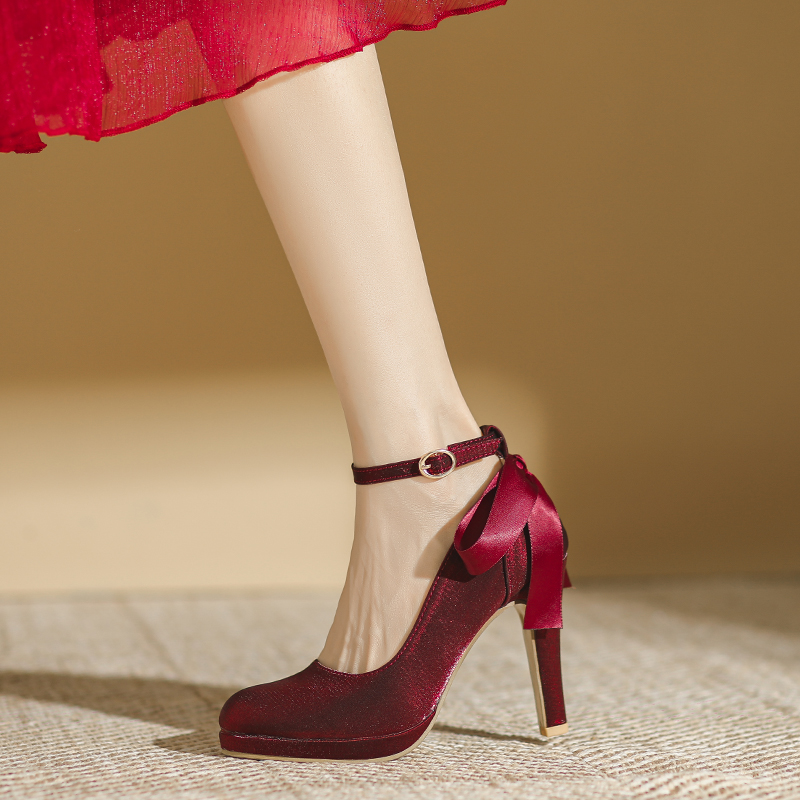 法式红色结婚鞋新娘鞋新款高跟鞋