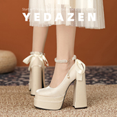 防水台粗跟法式 伴娘鞋 玛丽珍珠鞋 小个子白色超高跟鞋 仙女温柔单鞋