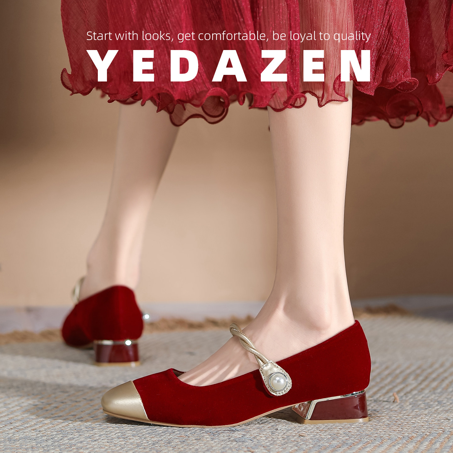 绝美玛丽珍婚鞋新娘鞋秀禾服婚纱两穿单鞋女红色法式小高跟鞋低跟