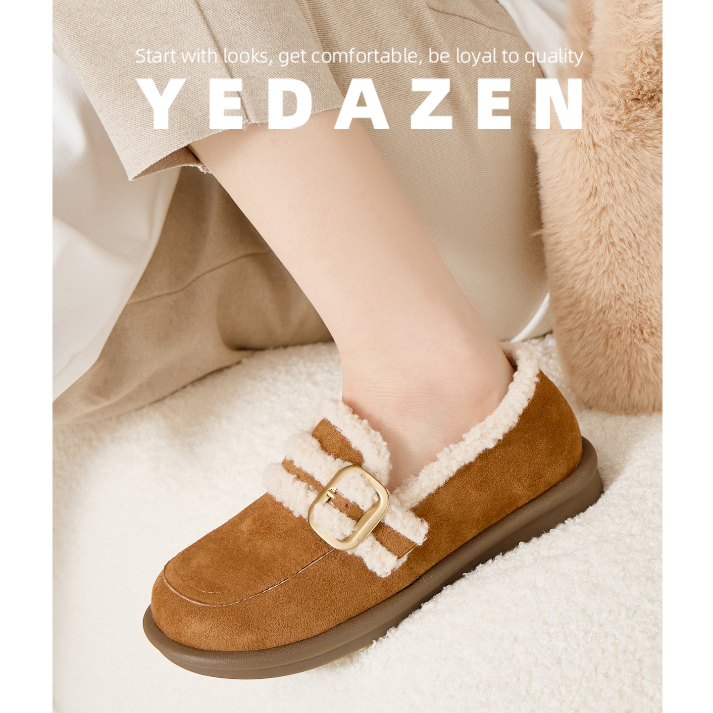 2025超火厚底玛丽珍毛毛鞋女冬外穿一脚蹬大码勃肯鞋加绒保暖棉鞋