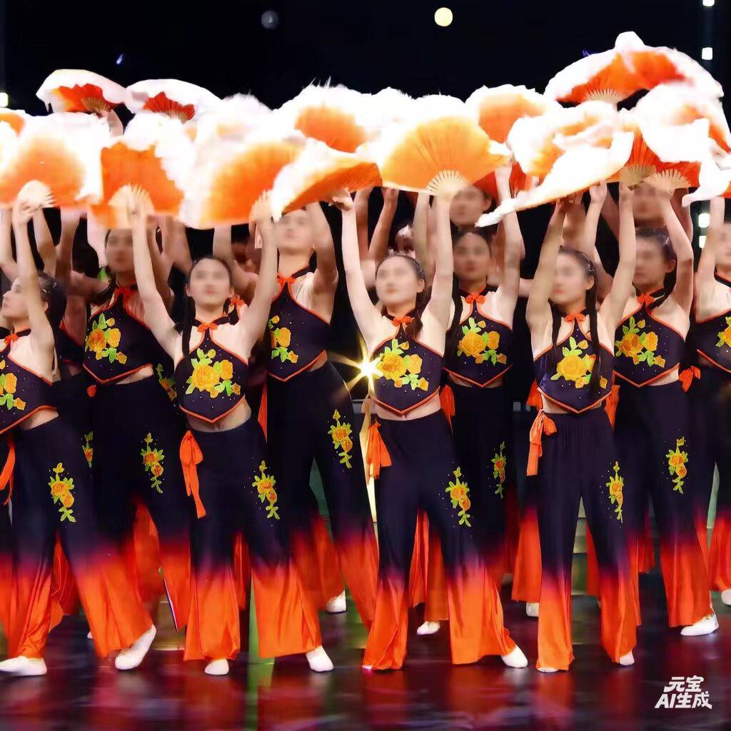 儿童俏花花演出服山西小花戏舞蹈服中国古典群舞扇子舞艺考服装女 - 实物图