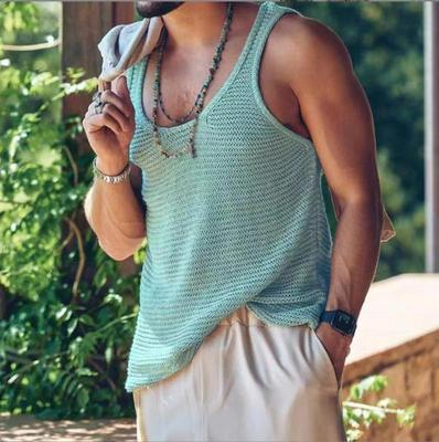 男纯色针织大码工字运动背心上衣