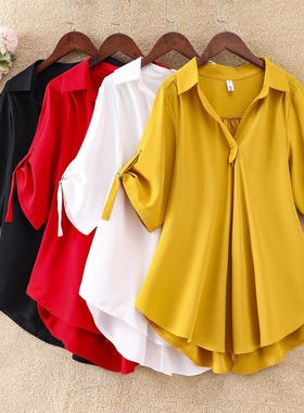 Women's white top loose Chiffon shirt blouse 短袖雪纺衬衫女