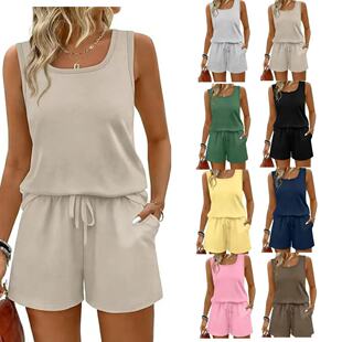 Two Piece Sets Women Summer Tank Sleeveless Sweatsuit Pocket
