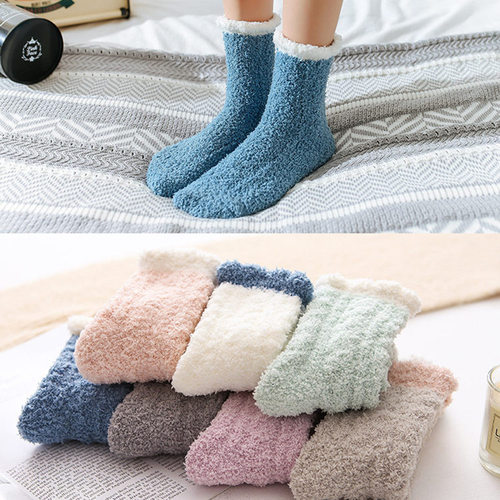 秋冬珊瑚绒袜子女中筒保暖地板袜