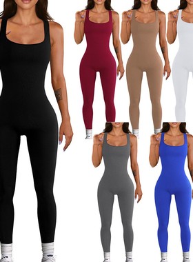 Women Workout Jumpsuit Yoga Ribbed Bodycon Tank Top Romper