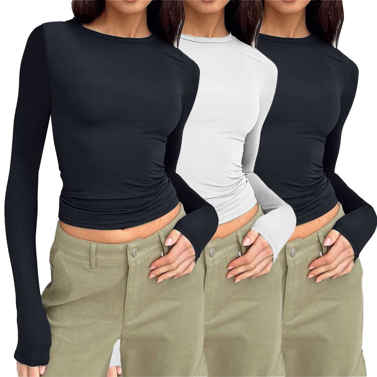 Women Long Sleeve T Shirts Fall Fashion Basic Crop Tee Tops