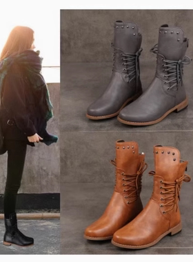 women flat boots famale martin boots 大码42 43女马丁靴