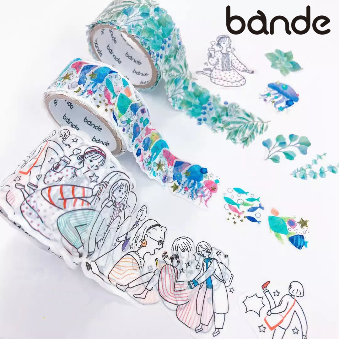 日本Bande夏季新品花束女孩异形胶带贴纸手帐周边海底水母向日葵