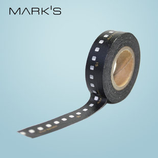 日本marks 手帐装饰用黑胶卷图案复古风1cm宽细边装饰用和纸胶带
