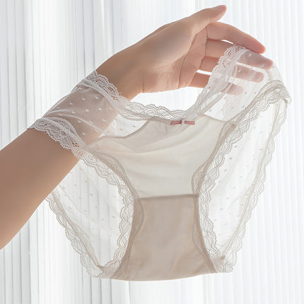 夏季薄款法式性感纯欲风蕾丝内裤女士无痕冰丝7A抗菌纯棉裆三角