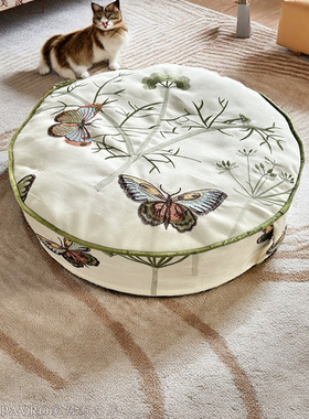 巴芙洛刺绣狗窝四季可用猫咪圆垫宠物坐墩休闲蒲团懒人坐垫可拆洗