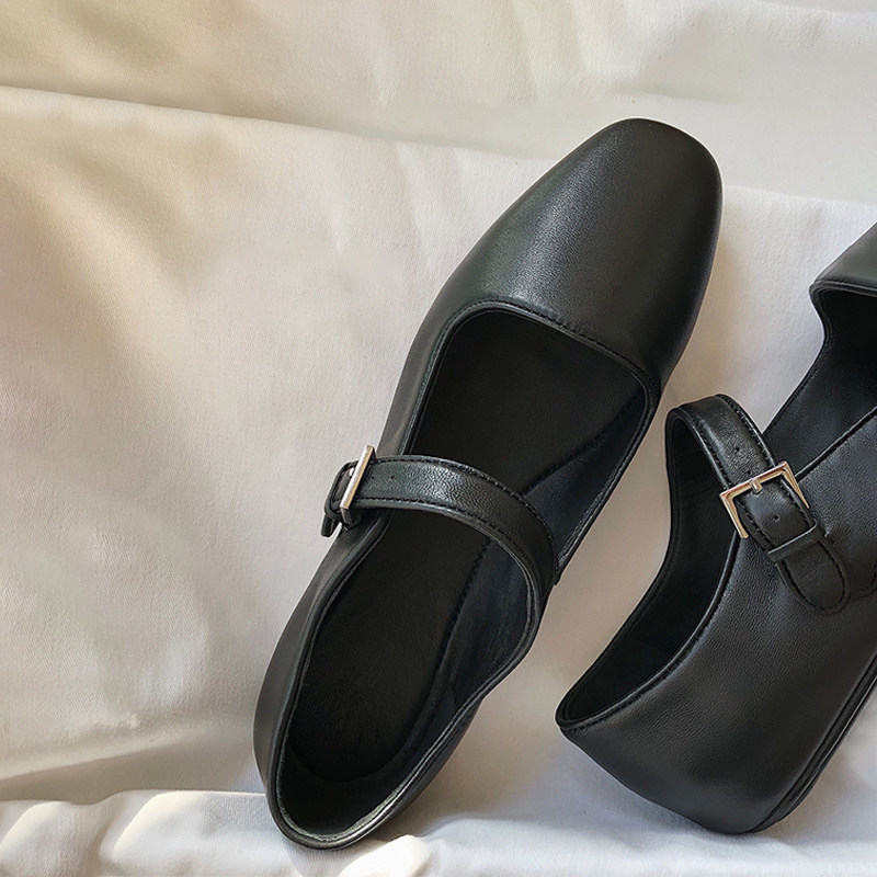 2023 NEW KOREAN VERSION FLAT SHOES VERSATILE LEATHER RETRO SQUARE TOE MARY JANE BALLET SHOES WOMENS SUMMER
