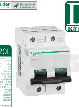 D型1P2P3P4P施耐德断路器15kA大电流C120L空开微断63A80A100A125A