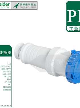 施耐德PK移动工业螺钉直体插座红蓝色63A125A防护IP67三孔4孔5孔