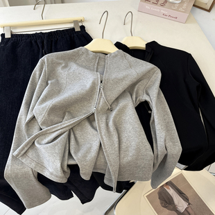 腰线太藏肉了 薄款 显瘦双拉链小卫衣短外套 立领小蛮腰