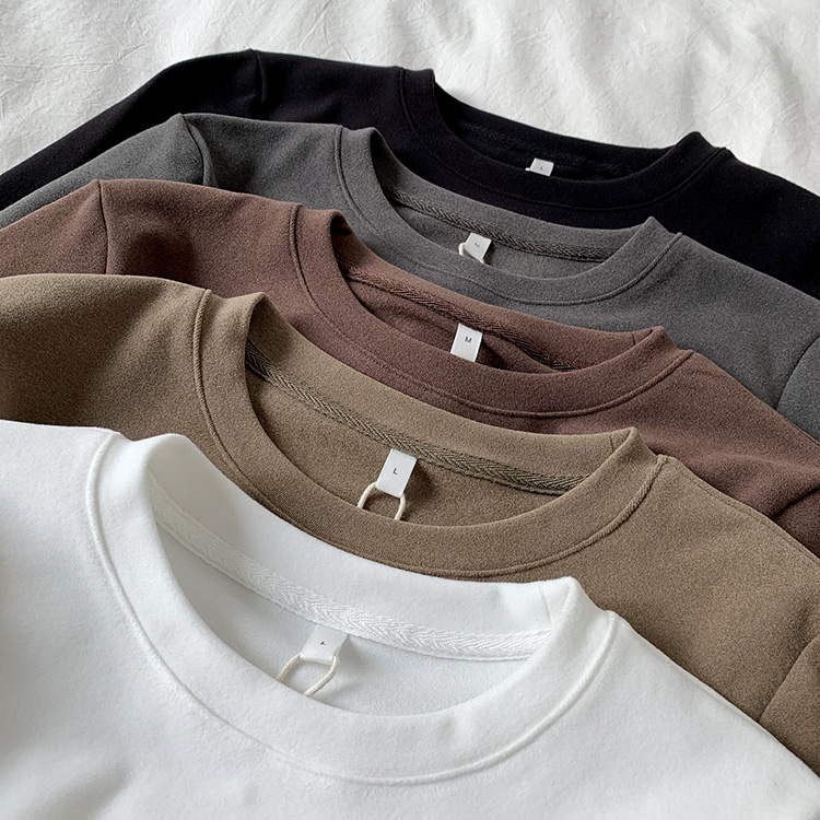 加厚双面磨毛圆领德绒打底衫女