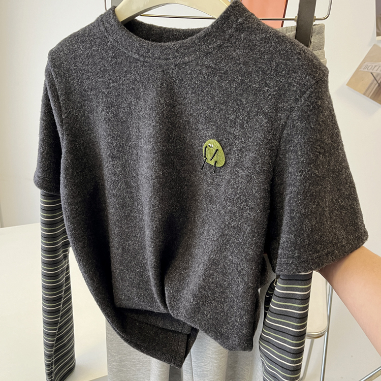 仿兔绒假两件加厚磨毛打底衫