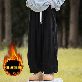 灯芯绒裤子男加绒加厚灯笼裤秋冬宽松阔腿休闲胖子大码运动哈伦裤