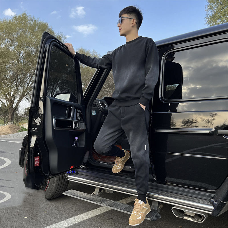 春秋渐变运动休闲套装潮牌男情侣卫衣