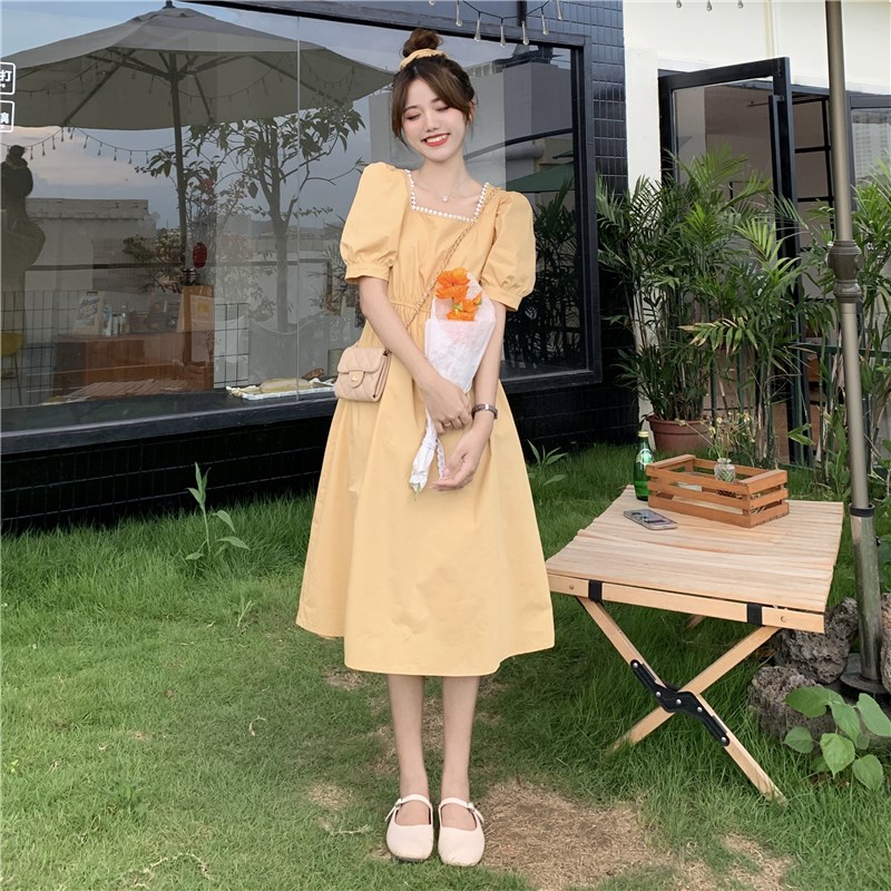连衣裙很仙的中长裙夏季2021新款学生森系方领收腰短袖初恋裙子女|msdalam kategori mod main/animasi/Zhou Bian/cos/permainan papan, kostum cosplay/props/perkhidmatan, Wanita Cosplay - dari Buy2taobao.com untuk memberikan perkhidmatan ejen Taobao profesional membeli