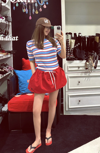 韩国小众设计25新款 辣妹半身裙 松紧腰花苞超短裙时尚