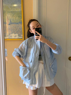 休闲宽松上衣高个子女 防晒外套韩国小众设计款 新工装 风薄款