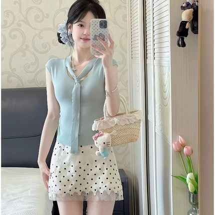 法式白色波点蕾丝半身裙女夏2025新款小个子高腰显瘦a字包臀短裙