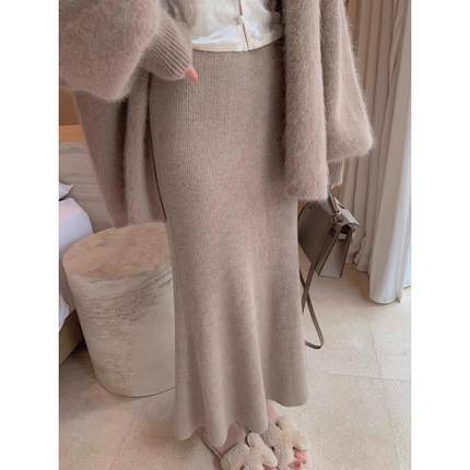 小个子软糯加厚鱼尾半身裙女秋冬高腰a字针织包臀长裙修身一步裙