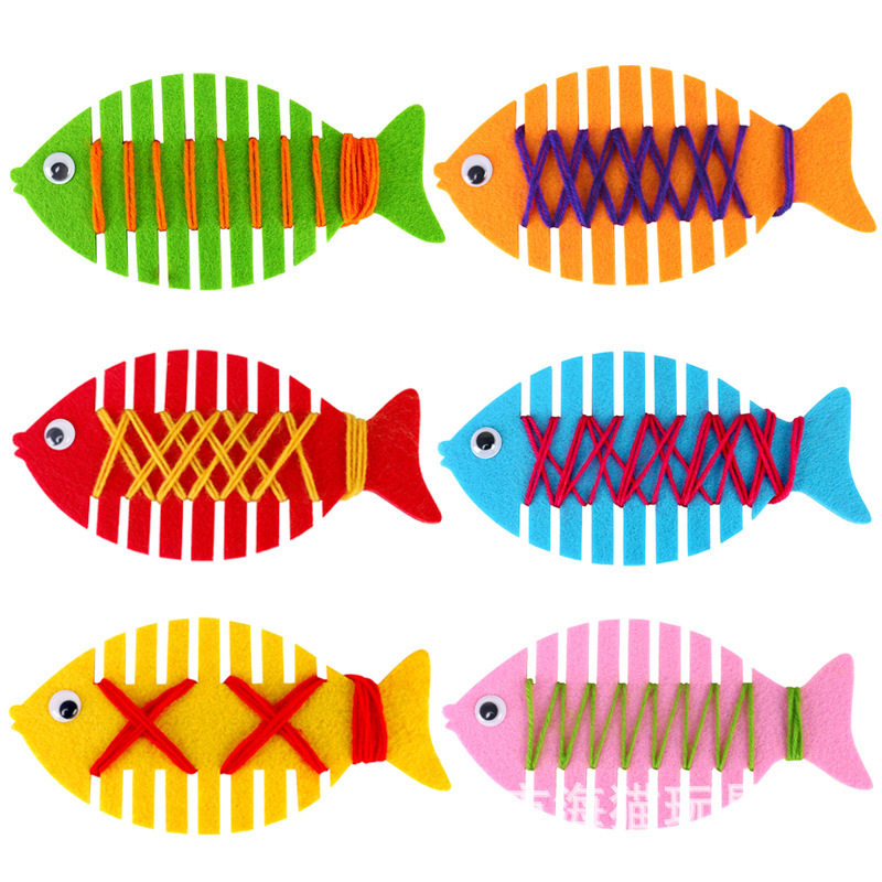 缠线鱼幼儿园区角手工不织布教具儿童早教生活区diy益智玩具材料