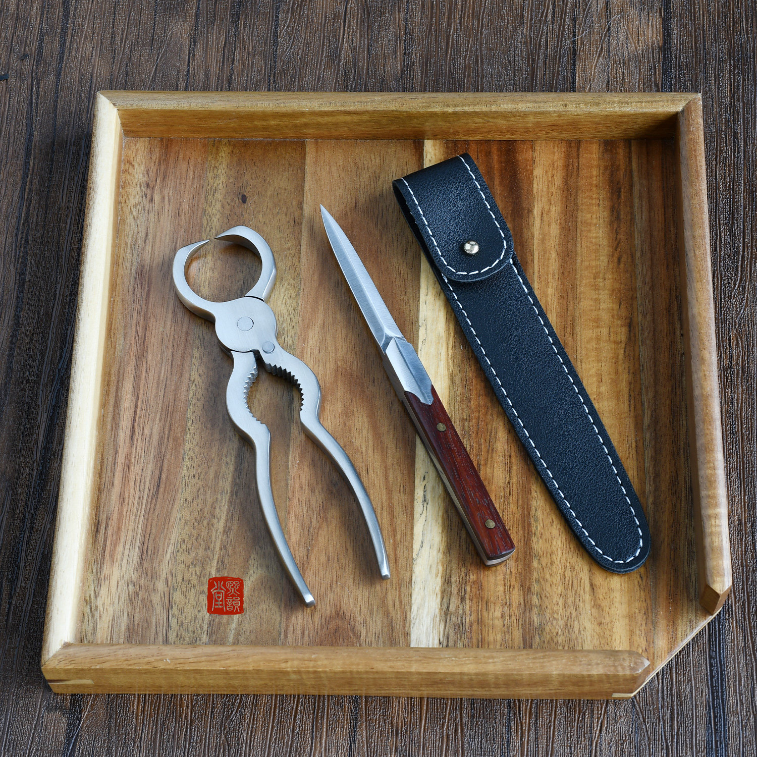 高档茶钳304不锈钢撬茶刀普洱茶饼专用手工茶刀三件套实木分茶盘