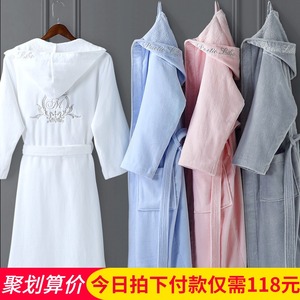 五星级酒店浴袍男女士冬季纯棉加厚毛巾料睡袍全棉连帽吸水浴衣