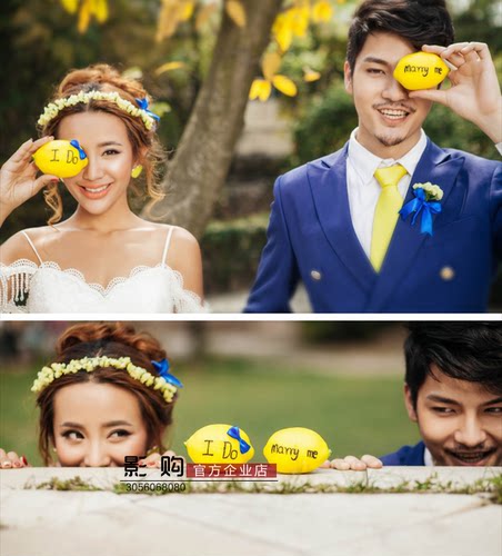 影楼拍照街拍婚纱摄影手持拍摄道具创意英文情侣摆件仿真水果柠檬