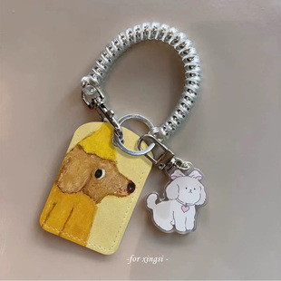 黄帽呆滞小狗可爱饭卡公交地铁门禁卡通工牌证件保护套挂包防丢