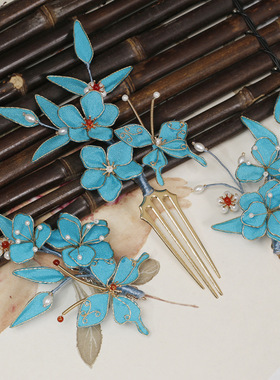 新款点翠掐丝套装非遗古风汉服超仙中式发夹头饰发簪古装轻奢配饰