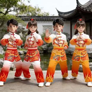武术服装儿童演出服中国风太极服练功比赛训练服舞龙打鼓服表演服