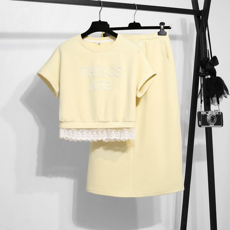 卫衣连衣裙女夏季2025超火新款休闲运动小个子短袖蕾丝两件套装裙