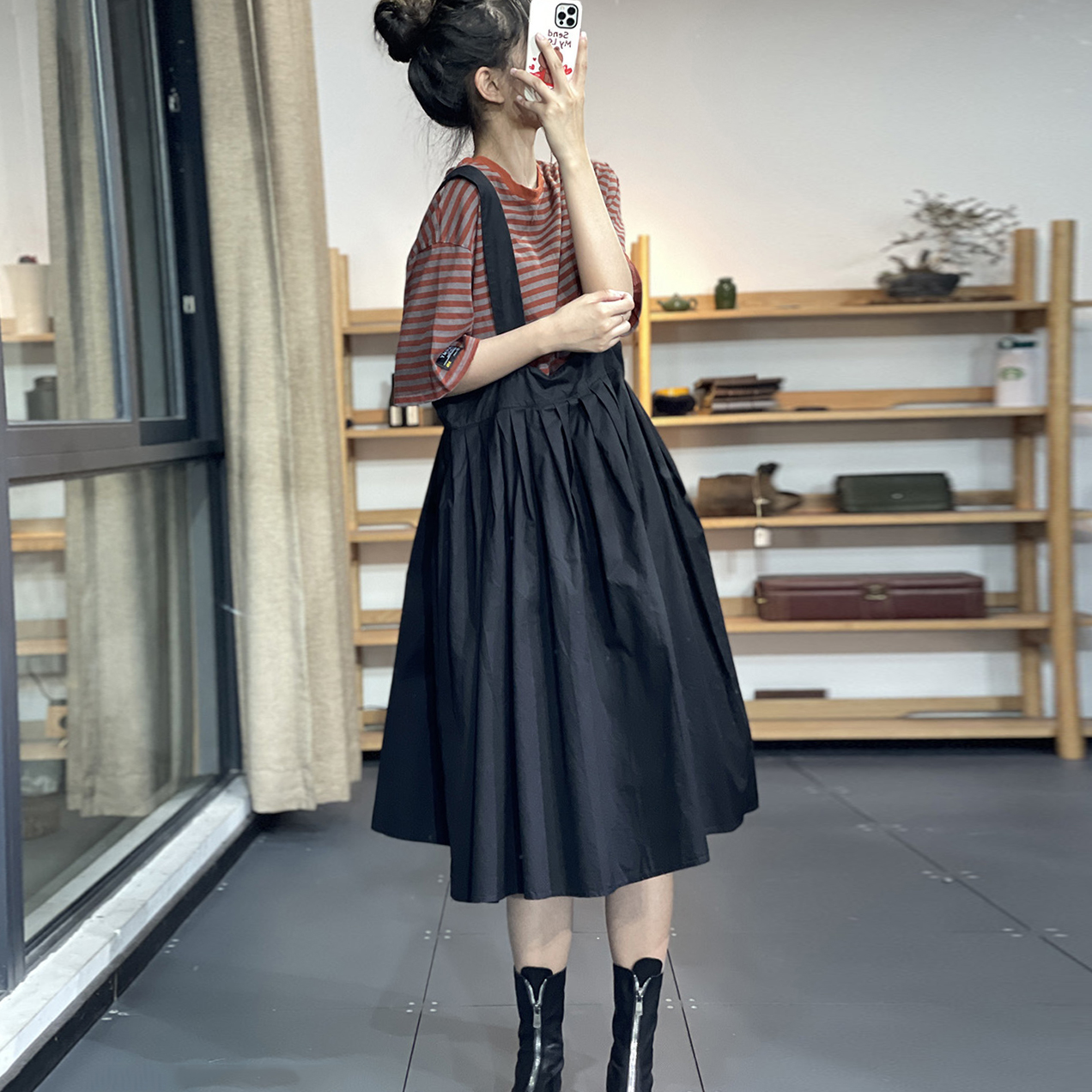 莫里夏季原创文艺日系覆古风宽松休闲森女减龄纯色高腰背带半身裙