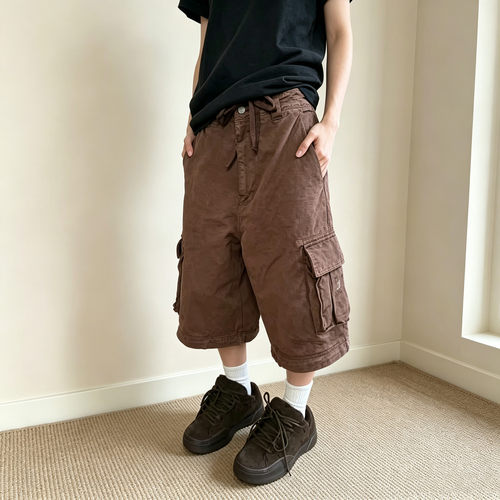 高版本ERL赵雨凡同款FW25可拆卸两穿水洗棕色潮男女宽松工装长裤