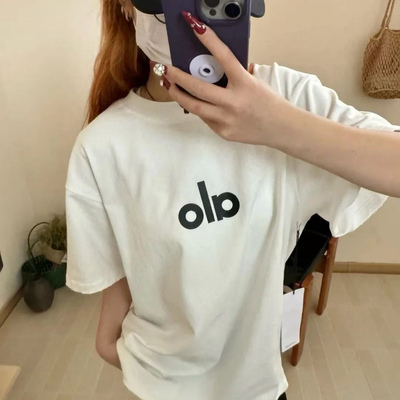 高版本ALO硅胶字母印花2025新款潮牌男女情侣宽松休闲纯棉短袖T恤