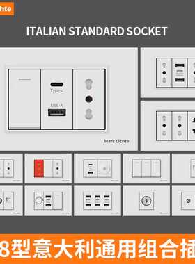 118型白色圆三孔意大利插座面板usb+type-c3孔插座暗装开关一开单