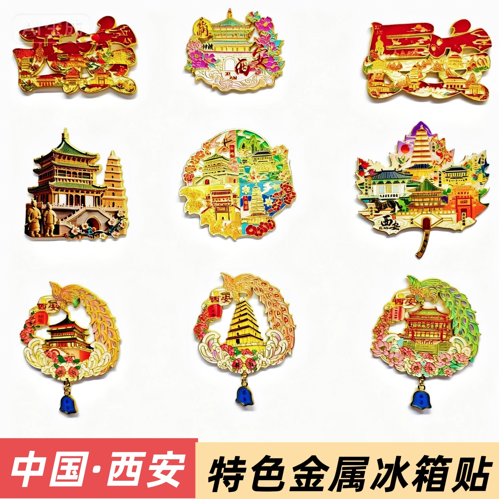 2026爆款西安文创金属冰箱贴礼物大雁塔不夜城兵马俑旅游纪念品