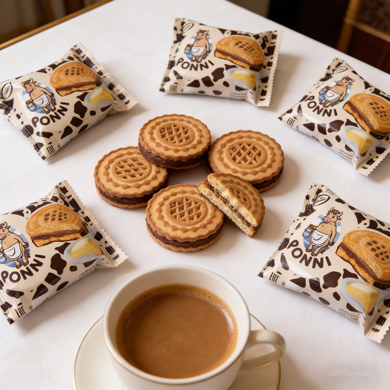 俄罗斯进口康吉大奶牛三明治夹心饼干巧克力牛奶办公室零食430克