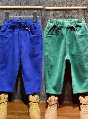 儿童休闲牛仔裤中小童潮酷小脚萝卜裤宝宝穿蓝色黄色绿色春秋长裤