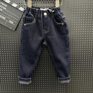 儿童冬季裤子一体绒加绒加厚牛仔裤中小童修身版超酷洋气裤子蓝色