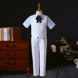 男童主持人礼服高端白色朗诵演讲比赛毕业照团体合唱钢琴演出服夏